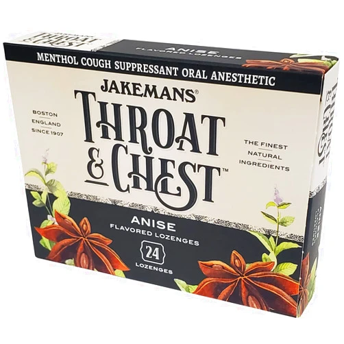 Jakemans Anise Throat & Chest Lozenges Cough Drops – Cough, Sore Throat and Seasonal Distress Soothing Relief – Liquid Drop Shape – 24 Count