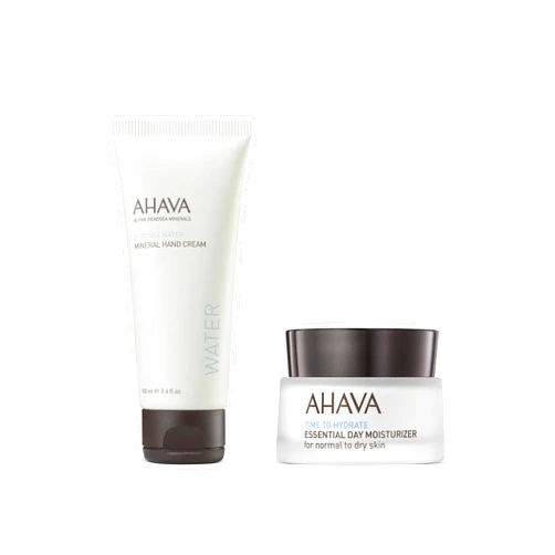 AHAVA Dead Sea Mineral Hand Cream and Essential Day Moisturizer Set