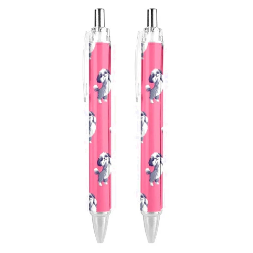 Generic Funny Shih Tzu Dog Ballpoint Pens 0.5mm Fine Point Pen Retractable Ballpoints Flexible Round Barrel Work Pen 2 PCS