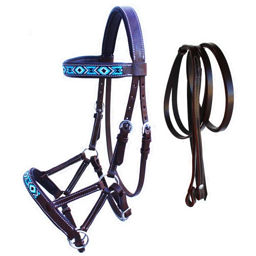 CHALLENGER Horse Western English Leather Bitless Sidepull Bridle w/Split Reins 77RS11