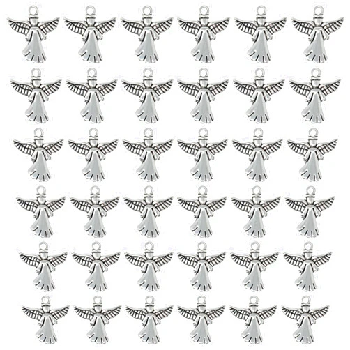 Honbay 60PCS Antique Silver Angel Pendants Guardian Angel Charms Alloy Religious Charms Pendant Cute Tiny Pendants Bead Charms for Keychains Earrings Bracelets Necklaces Jewelry Making and DIY Crafts