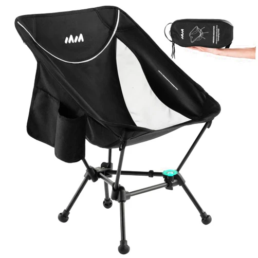 MISSION MOUNTAIN UltraPort 1-CinchLock Compact Camping Chair, Lightweight Camp Chair, Backpacking Portable Chair for Camping, Hiking, Anti-Sinking, One-Click Setup, U-Shaped Arc Design - Black
