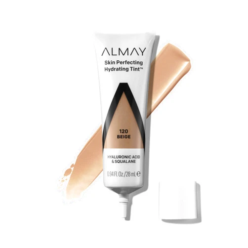 Almay Hydrating Liquid Foundation Tint, Lightweight with Light Coverage, Naturally Dewy Finish, Hypoallergenic, Dermatologist TestedFragrance Free, 120 Beige, 0.94 fl oz.