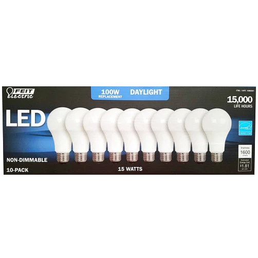 Feit Electric FEIT 100w LED Replacement Bulbs using 15W Daylight 5000K 1600 Lumens (10 Lamps)