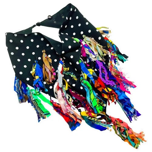 LRW DESIGNS Women's Cowl Tassel Collar Scarf Necklace with Hand Painted Silk Multi Colored Tassels on Black and White Poly Silk - LRW DESIGNS