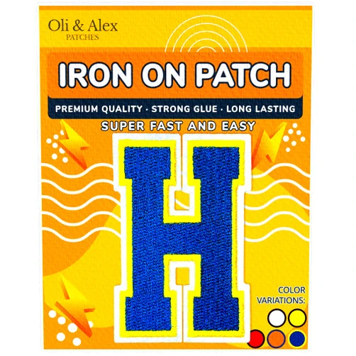 Oli and Alex Iron On Patches Premium Quality – Letter Patch for Clothing – Adhesive Letters Iron on Patches for Jeans – Embroidery Appliques Football Team School University – Navy, H