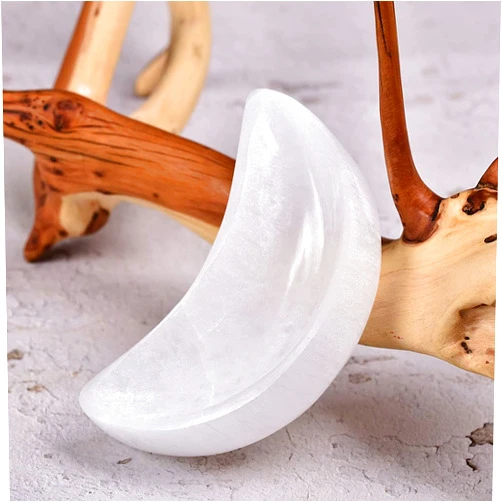 JIC Gem 4 Inch Selenite Bowl Moon Shape Moroccan Selenite Crystal Charging Bowl for Healing, Recharging Crystals