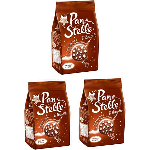 Mulino Bianco Pan di Stelle Biscuit with Cocoa, Hazelnuts and Many Magical Starlets of Icing 12.34oz 350g, Pack of 3