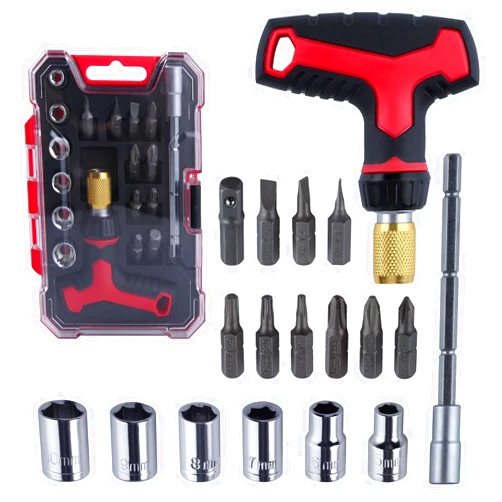 LEONTOOL 18 Pieces T-Handle Ratchet Wrench and Screwdriver Set, 3 Adjustable Handle Positions Magnetic Multi-Bit Ratcheting Screwdriver and Socket Set with Quick-load Mechanism for Home & Garage