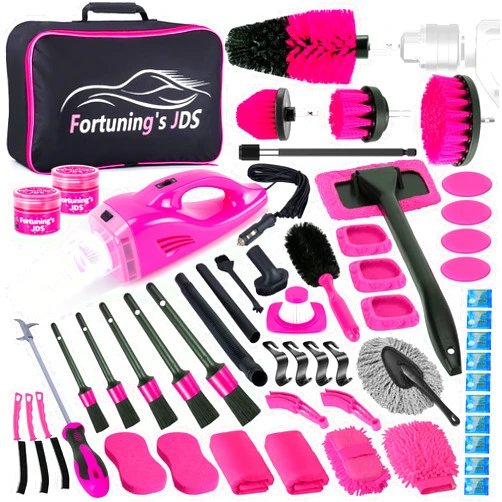 Fortuning's JDS 55PCS Pink Car Detailing Kit Interior Cleaner with High Power Handheld Vacuum, Car Wash kit with Detailing Brush Set,Car Interior Detailing Kit,Car Accessories for Cars,Gifts for Women