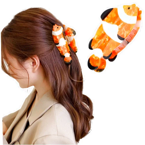 Hapdoo Clownfish Hair Clips, Cute Animal Hair Claw Clip for Women Girls, Acetate Fish Marine Hair Accessories Gift
