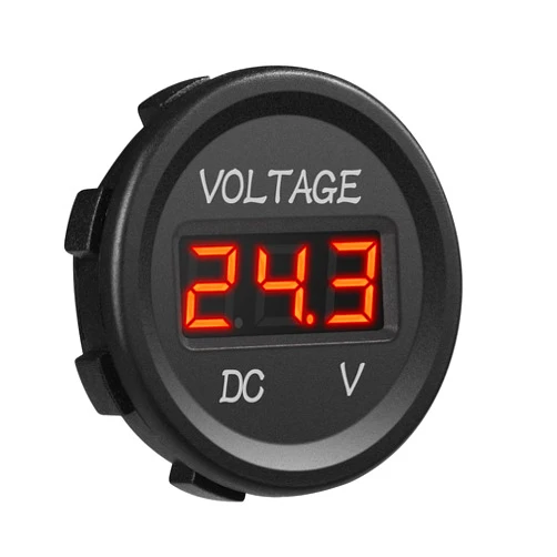 MICTUNING J0001L Voltmeter (DC 12V LED Digital Display Waterproof for Boat Marine Vehicle Motorcycle Truck ATV UTV Car Camper Caravan Red Digital Round Panel)
