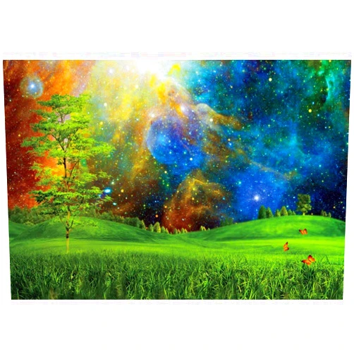 shensu Vinyl 7x5ft Enchanted Landscape Scenery Backdrop Meadow Grass Butterfly Starry Sky Dreamy Universe Scene Photography Background Party Decor Kids Girls Boys Adults Photoshoot Studio Props, Green
