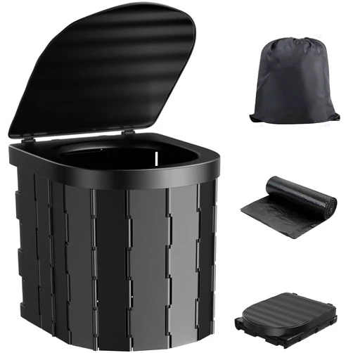 Siewl Portable Toilet for Camping, Portable Toilet for Adults, Portable Potty for Adults, Folding Waterproof Porta Potty for Camping, Car, Bucket, Travel, Outdoor, Hiking, Trips, Boat, Beach, Tent (Black)