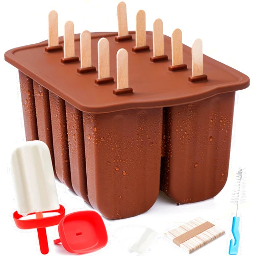 MEETRUE 10 Cavity Large Silicone Popsicle Molds with Silicone Popsicle Holders/Popsicle Drip Catcher, MEETRUE Popsicles Molds Silicone BPA-Free Popsicle Maker Mold Ice Pop Mold, with 50Pcs Popsicle Sticks