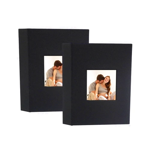 Artmag Mini Photo Album 4x6 50 Pockets 2 Pack, Linen Cover with Front Window Album Hold 100 Vertical Photos for Family Wedding Baby Children (Black)