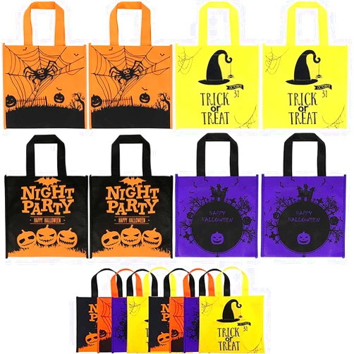VstarOne 8 Pcs Halloween Non-Woven Bags, Halloween Goody Treat Bags, Halloween Party Favors Pumpkin Tote Bags,Trick or Treat Gift Tote Bags with Handle for Halloween Party Favors Supplies