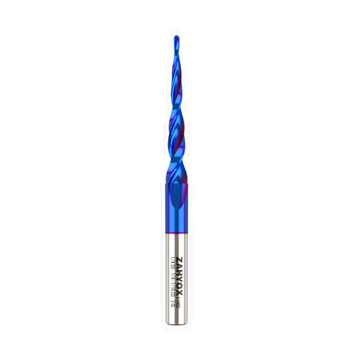 Zahyox 3D Carving Tapered Angle Ball Nose CNC Bit, 3.6 Degree NACO Coated Solid Carbide Router Bit, 1/16