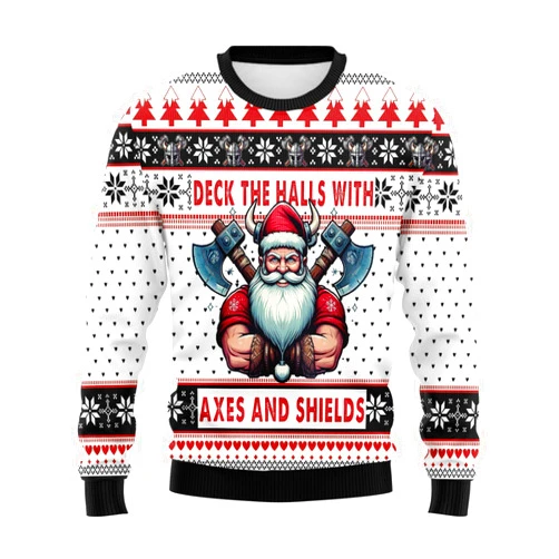 HANZSPROUT Skull Viking Ugly Christmas Sweater for Women Men, Santa Odin Mens Sweatshirt Holiday Ugly Sweater PA76