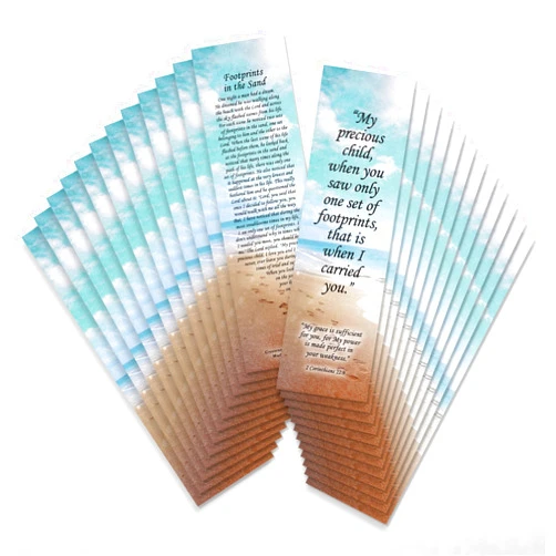Crossroads Home Décor Footprints in The Sand Bookmark - 24 Pack, 2-Sided, Christian Inspirational Bible Book Mark, Bulk Religious Book Markers for Reading, 7.25