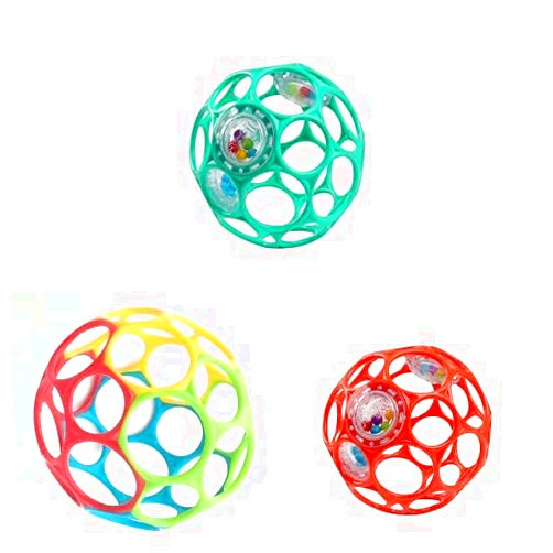 Bright Starts Oball Easy-Grasp Rattle BPA-Free Infant Toy, Baby Ball & Teether Set, Age Newborn and up, 4 Inches