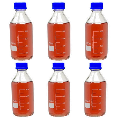 Karter Scientific 1000ml Glass Round Media Storage Bottles with GL45 Screw Cap, Borosilicate Glass, 251N5 (Case of 6)