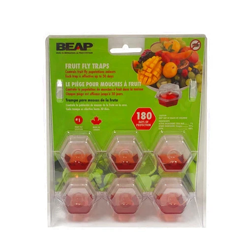 BEAPCO 10036 Prefilled Fruit Fly Traps, 6-Pack, Red