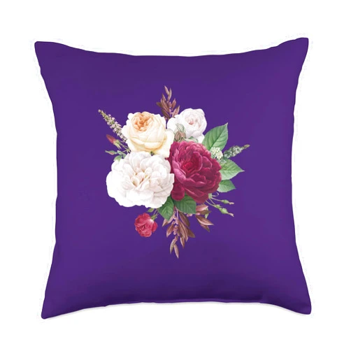 Ly Jane Ave. Vintage Rose Flower Floral Art Boho White Roses Throw Pillow