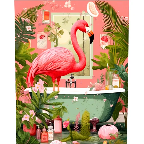Tucocoo Bathtub Jungle Animal Paint By Bumbers For Adults Beginner Bathroom Pink Flamingo DIY Paint by Numbers Acrylic Paint Canvas Pink Bedroom Decor Painting Kits Pink House Art 16x20 Inch（without Frame ）