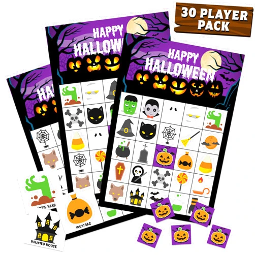 Joyousa Bingo Game Set - 30 Player Cards Pack - Halloween Party Games for Kids, Adults & Family Activity - Halloween Crafts for Classroom School Supplies
