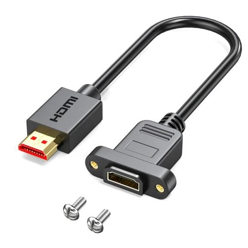 JUXINICE Compatible HDMI Male to Female Extension Cable 4K/60Hz High Speed HDTV HDMI Extender W/Screw Nut for Panel Mount Suitable for HDTV, LCD TV, PS3, XBO X360, (Black，1FT/30CM)