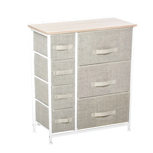HOMCOM 7-Drawer Dresser Storage Tower Cabinet Organizer Unit, Easy Pull Fabric Bins with Metal Frame for Bedroom, Closets, Light Gray