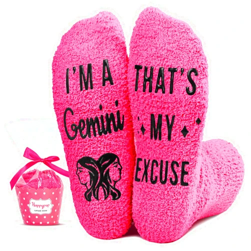 HAPPYPOP Zodiac Constellation Horoscope Gifts - Fuzzy Space Galaxy Birthday Astrology Socks