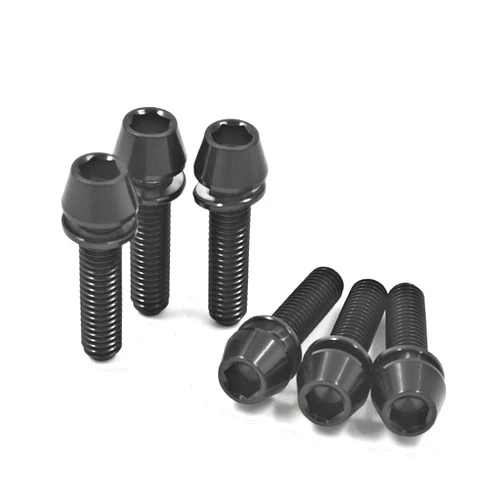 Maxiulan 6 Pcs Titanium Stem Bolt Kit, Allen Hex M5x18mm Tapered Head Screws with Washer for Bicycle Stem Parts (Black, M5x18mm)
