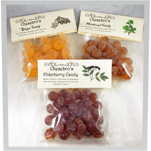 Chesebro's Handmade Confections Elderberry Horehound Ginger Healthy Candy 3 PACK of 4.5 oz.