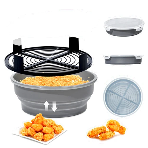 FJNATINH Collapsible Batter Bowl - Mess Free Better Breader Shaker Bowl with Lid Breading Shaker Container - Great for Fried Fish, Fried Chicken, Onion Rings, Wings & More,No Leak,Easy to Store