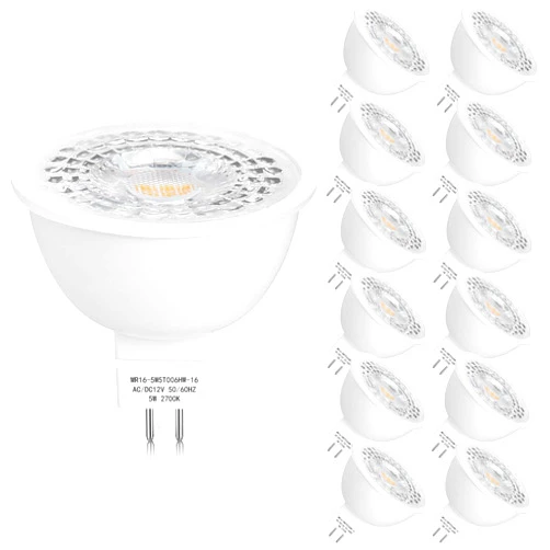 Mlambert 12 Pack MR16 LED Bulbs 50W Halogen Equivalent,2700K Warm White,5W GU5.3 MR16 12V Spotlight Bulb,Non-Dimmable,45° Beam Angle for Landscape