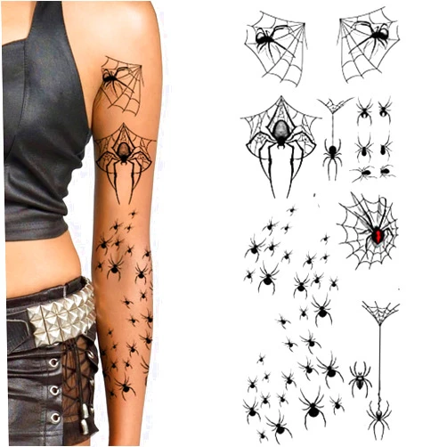 Tatodays Halloween temporary tattoos paper transfer sticker spider webs black widow gothic goth women men adults kids body art makeup cosplay festivals parties