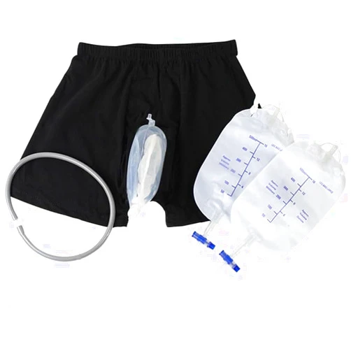 ALisasin Wearable Urine Bag Male Urinal Bag Incontinence Pants for Men, Reusable Portable Male Collection Bags Urinal System with Collection Bag Portable Leak Proof Leg Pee for Elder (S)