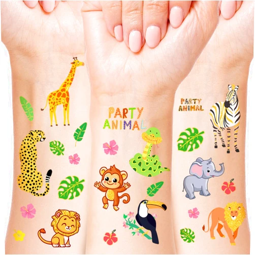 Demissle 400 Pcs Jungle Animal Temporary Tattoos for Kids, Safe Safari Tattoos Stickers DIY Hippie Face Craft Multi Patterns for Jungle Themed Party Favors Zoo Giraffe Monkeys Tigers Lions (72 Sheets)