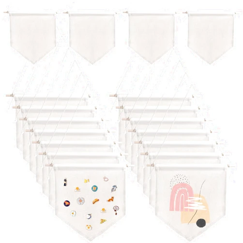Lnrueg 16PCS Blank Canvas Banners - Wall Decorative DIY Wall Display Hanging Flags, Enamel Pin Wall Display Banners for Enamel Lapel Badge Collection