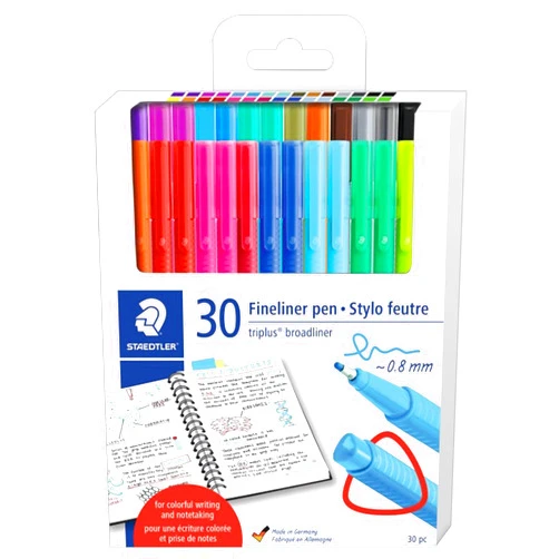STAEDTLER Triplus Broadliner Pen, Triangular Barrel, 0.8mm Line, Assorted Colors, 30 Pack