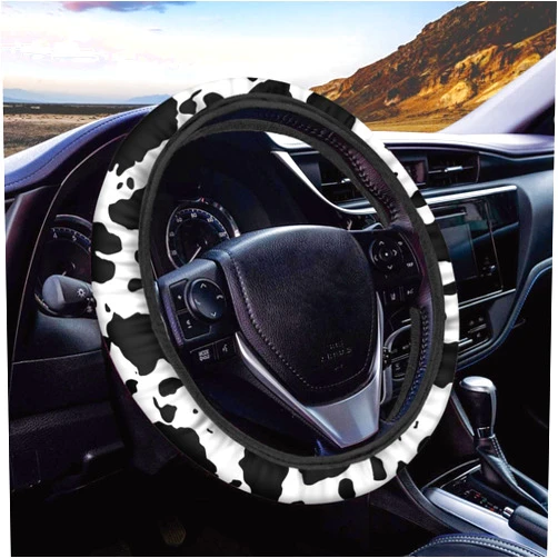 Yzaoxia 14-15 inch Car Steering Wheel Cover for Auto Cars Durable Steering Wheel Cover Cow Print Leisure Car SUV Van Stretch-on Cover Interior Accessories