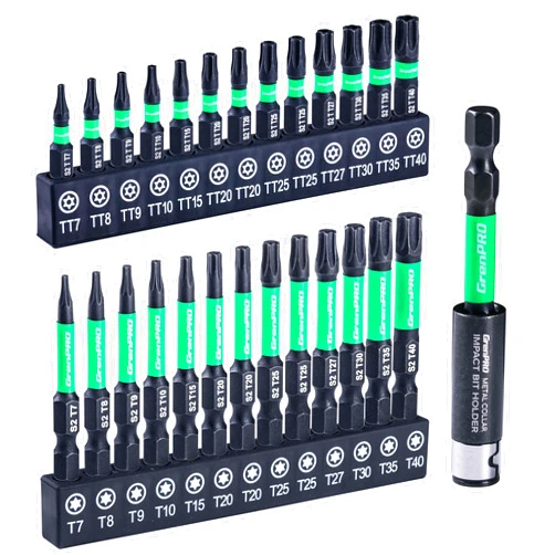 GRENPRO Torx Bit Set Star Screwdriver Set 27pcs (T7-T40), S2 Security Torx Bit Set, Tamper Proof Star Bits Set, 1