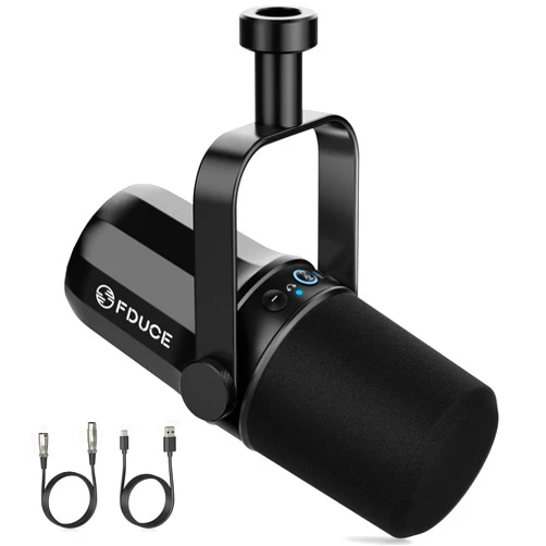 FDUCE SL40 USB/XLR Dynamic Microphone for Podcasting, Gaming, Live Streaming and Recording, Built-in Headphone Output, LED Mute Button, All Metal, Voice Isolation Technology