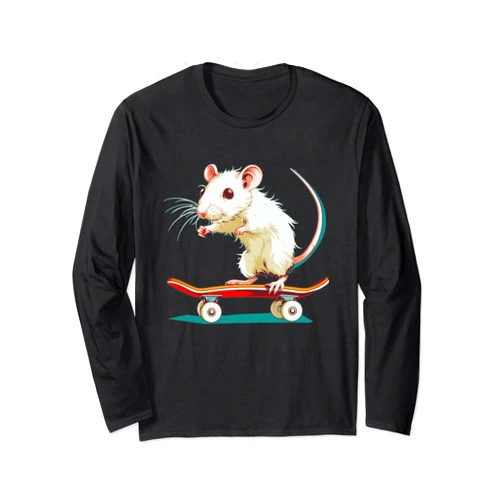 Funny skating white Rat Outfit Cool Skater Rat for young white Rats Lovers Long Sleeve T-Shirt