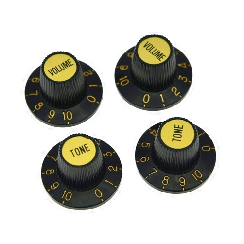 KAISH 4X Black with Gold Cap LP Guitar Witch Hat Knobs Top Hat Knob for Epi Les Paul SG