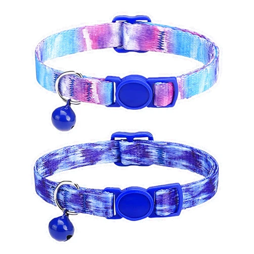 SOLMOONY Cute Cat Collar for Girl Boy,Colorful Breakaway Cat Collars with Bell 2 Pack，Adjustable Printed Nylon with Safety Buckles Kitten Collar (Starry Sky)