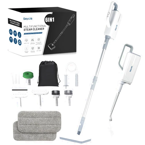 Seyola Steam Mop for Floor Cleaning, Steam Cleaner for Home with Handheld 6-in-1 Multi-function Attachments for Hardwood Floors, Clothes, Windows, Tiles Grout, Furniture Cleaning (off-white)
