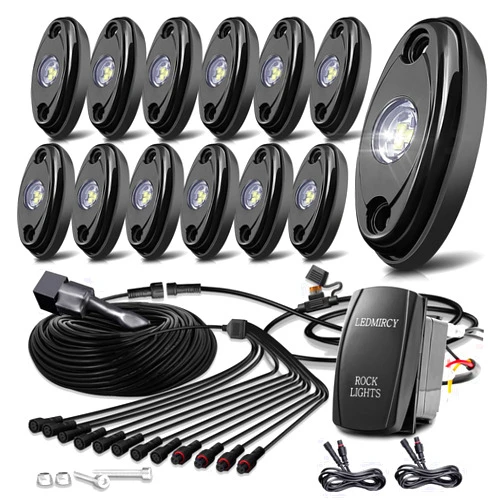 LEDMIRCY R1 Pure White LED Rock Lights Kit with Roker Switch Wire Harness 12PCS High Power Rock Lights White for Trucks Off Road ATV UTV SUV Underglow Trail Rig Lights Under Body Waterproof Light